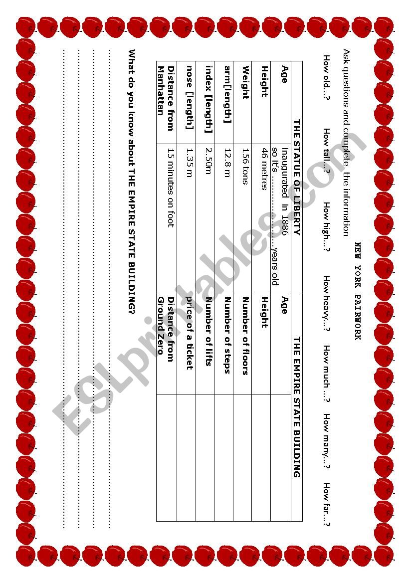 NEW YORK Pairwork [editable] worksheet